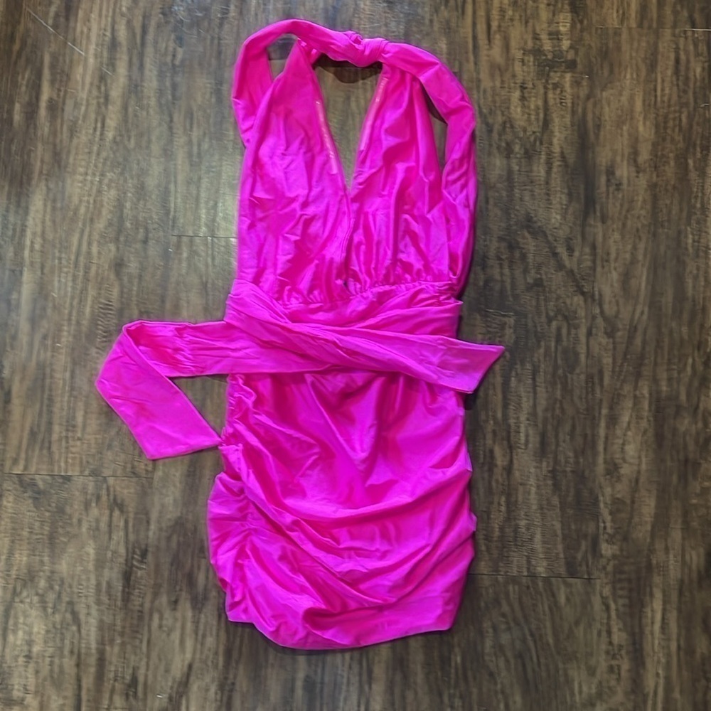 NWT Tiger Mist Danisa Multi-tie wrap halter sexy dress hot pink Small - Picture 4 of 10